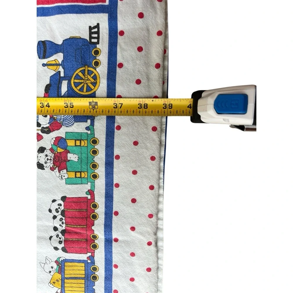 VTG 90's Baby Crib Blanket / Wall Hanging Train Animals Primary Colors 30